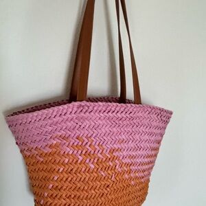 Pink and Orange Woven Tote Bag
